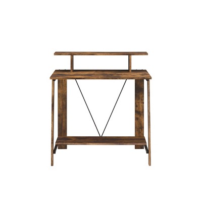 Weathered Oak and Black Industrial Writing Desk with Shelf