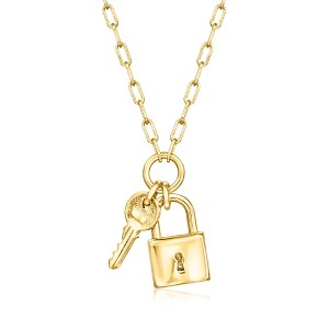 Pure Collection by Ross-Simons Italian 18kt Gold Vermeil Lock and Key Paper Clip Link Necklace Size 16 - 1 of 4