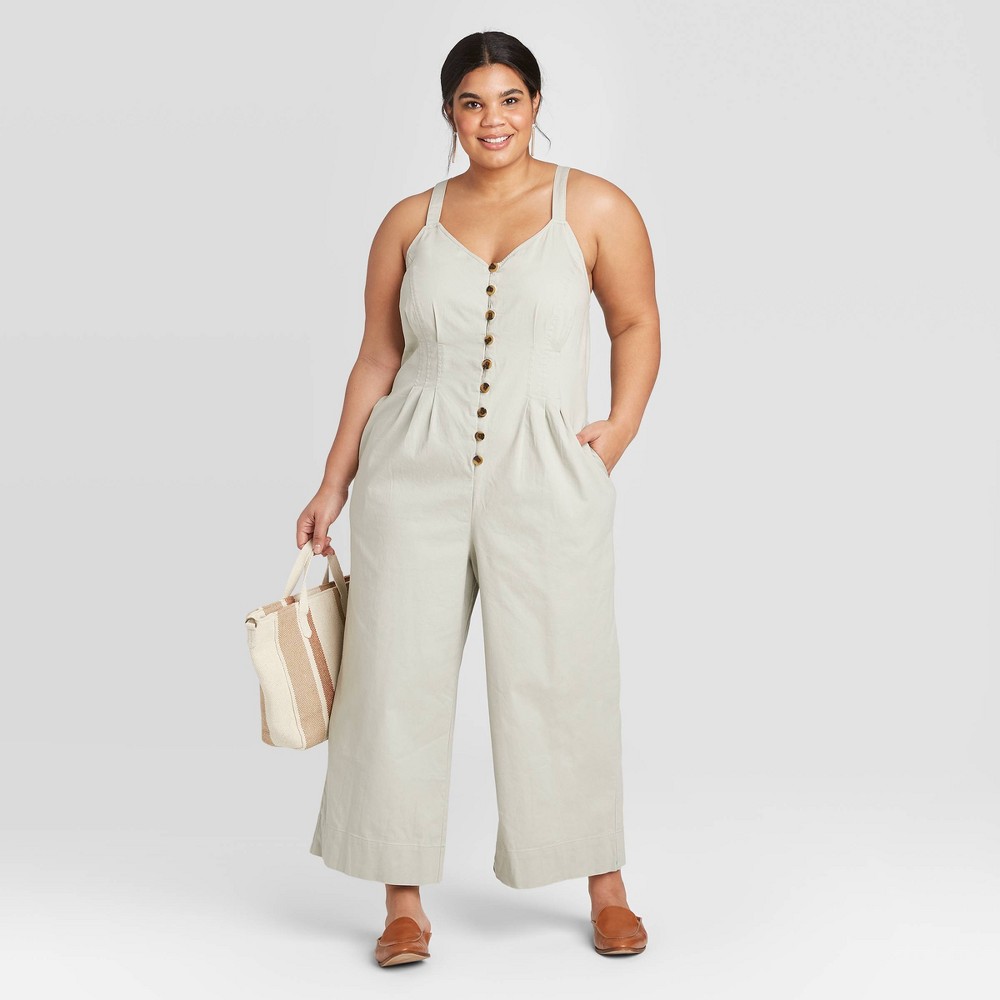 Women's Plus Size Sleeveless Button-Front Jumpsuit - Universal Thread Gray 16W, Women's was $29.99 now $20.99 (30.0% off)