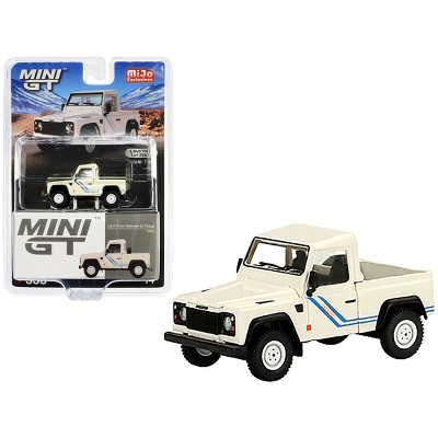 Land Rover Defender 90 Pickup Truck White with Blue Stripes Ltd Ed to 3000 pcs 1/64 Diecast Model Car by Mini GT