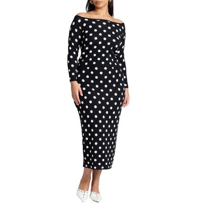 ELOQUII Women's Plus Size Polka Dot Sweater Midi Skirt