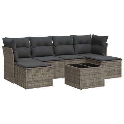 vidaXL Garden Sofa Set Grey PE rattan, Powder-coated steel, Tempered glass