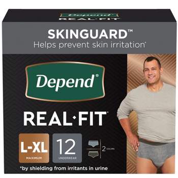 Depend Real Fit Incontinence Underwear for Men - Maximum Absorbency - L/XL - Black & Gray - 12ct