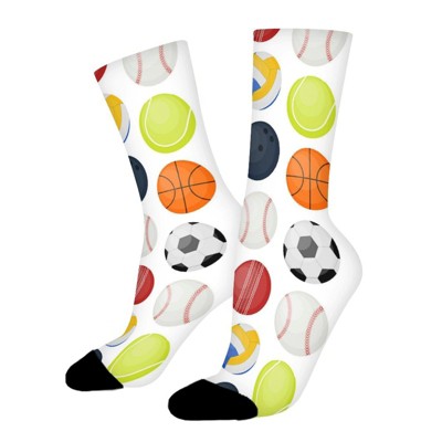 Sports Balls Pattern Women Printed Crew Socks Funny Funky Socks Soft Polyester Novelty Gifts for Artists Men