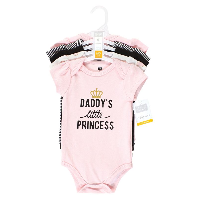 Hudson Baby Infant Girl Cotton Bodysuits, Pink Daddys Little Princess 5-Pack, 2 of 8