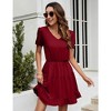 WhizMax Women's Petite V-Neck Puff Sleeve Ruffled Midi Dresses - 3 of 4