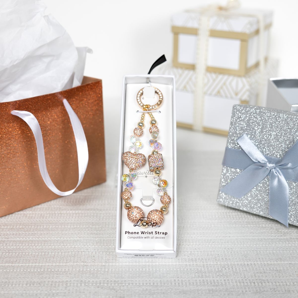 Pavilion Gift Company - Champagne Crystal Wristlet - Beaded Hands-Free Gold Wrist Strap - Cell Phone Accessories - thumbnail 4