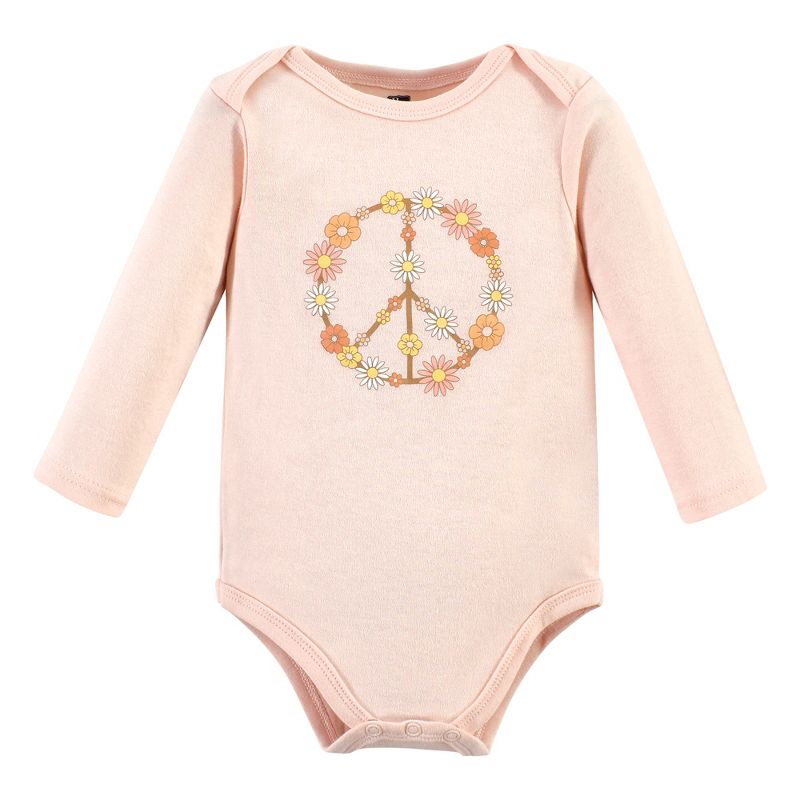 Hudson Baby Infant Girl Cotton Long-Sleeve Bodysuits, Peace Love Flowers 5 Pack, 4 of 8