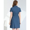 INSPIRE CHIC Women's Point Collar Front Elastic Waist Drawstring Mini Shirt Dress with Pocket - 3 of 4