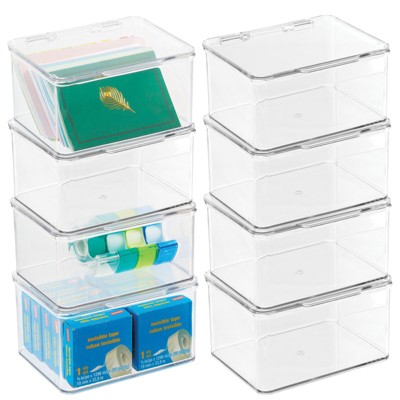 mDesign Plastic Home Office Storage Organizer Box with Hinged Lid, 4 Pack, Clear, Size: 3.62 x 5.75 x 6.62