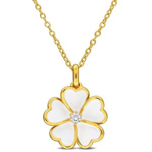 EVERLY JEWELRY | Yellow Plated Sterling Silver 1/10ct White Topaz White Enamel Plated Flower Pendant with Chain, 17 inc - 1 of 4