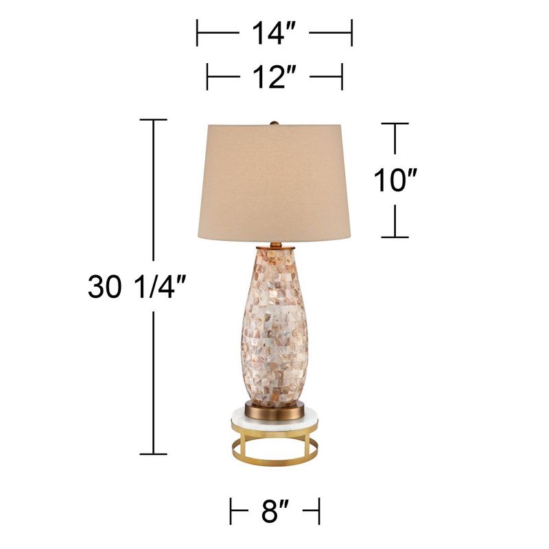 Regency Hill Kylie Modern Table Lamp with Brass Round Riser 30 1/4" Tall Mother of Pearl Beige Drum Shade for Bedroom Living Room Bedside Nightstand, 4 of 6