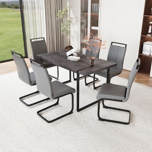 NicBex Dining Room Table Set for 6 Morden Dining Table Set with Black MDF Tabletop, Metal Legs and 6 PU Chairs for Home Office - 1 of 4