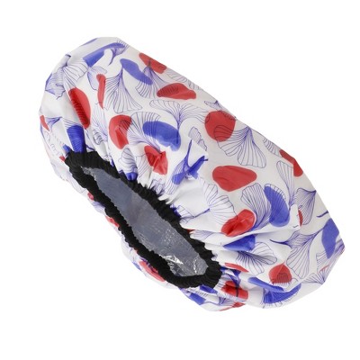 Unique Bargains Women Durable Flowers Shower Cap Red Blue 1 Pc