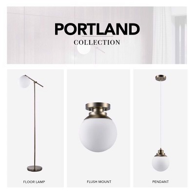 Portland 8" Brass Semi-Flush Globe Ceiling Light with Frosted Glass