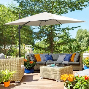 Okak 8 Ft Cantilever Patio Umbrella,Offset Umbrella for Patio,Hanging Umbrella Outdoor with Crank,Cross Base,Garden Umbrella,Cream White - 1 of 4