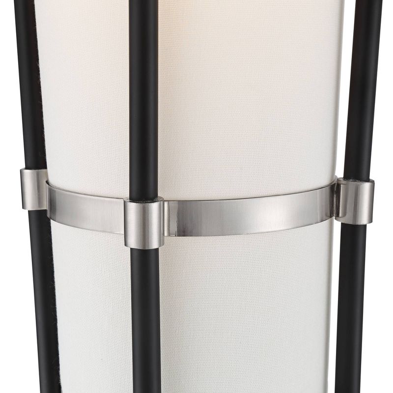 Possini Euro Design Flute Modern Torchiere Floor Lamp 64" Tall Satin Black Brushed Nickel White Linen Shade for Living Room Bedroom Office House Home, 3 of 10
