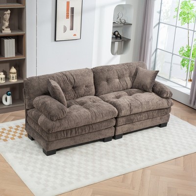 84'' Chenille Deep Seat Loveseats Sofa with Throw Pillows