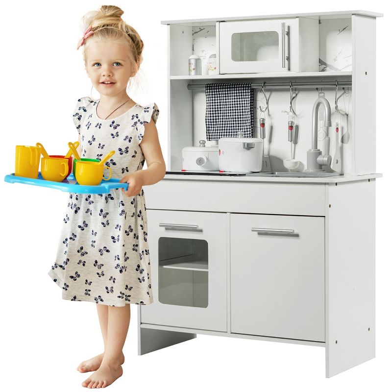 Costway Wood Kitchen Toy Kids Cooking Pretend Play Set Wooden Playset, 1 of 9