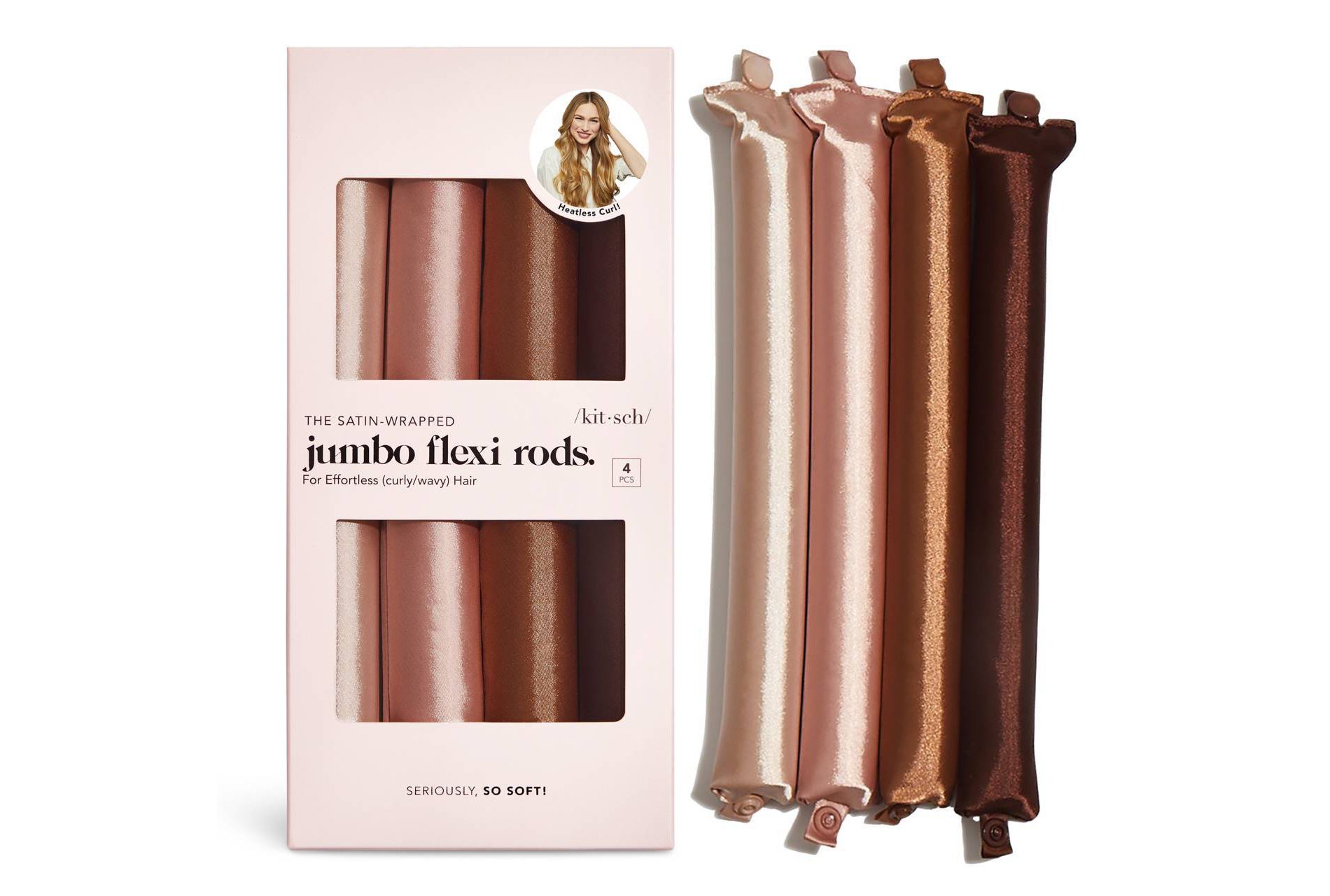 Kitsch Satin Jumbo Flexi Rods Hair Rollers - Rosewood - 4pk