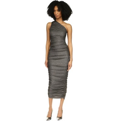 Michael Kors Womens Ruched Sparkle One Shoulder Midi Dress
