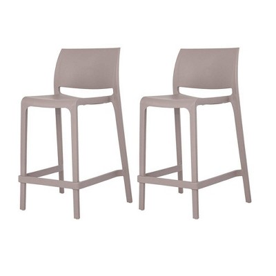 Taupe Climate Resistant Minimalist Stackable Counter Stools - Set of 2