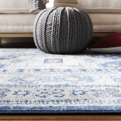 Hand-Knotted Blue and Creme Synthetic Rectangular Rug