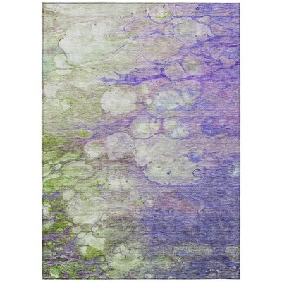 Purple Lilac And Artichoke Green Abstract Washable Indoor Outdoor Area Rug