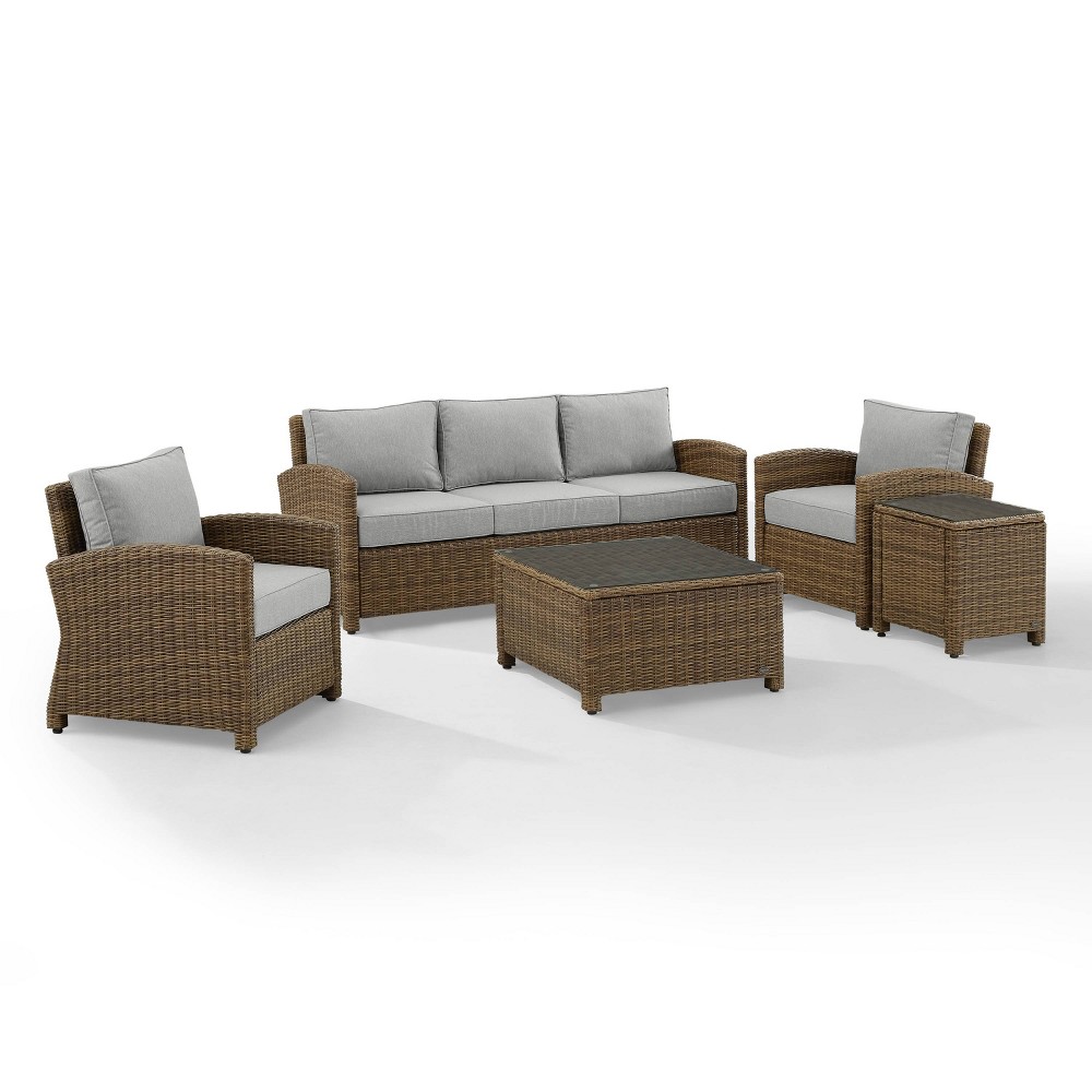 Photos - Garden Furniture Crosley Bradenton 5pc Outdoor Wicker Sofa Set - Weathered Brown/Gray  