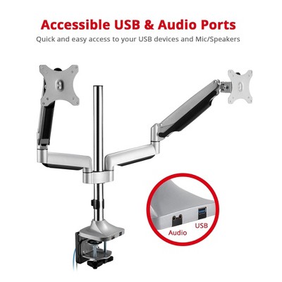 SIIG Dual Monitor Gas Spring Desk Mount with USB Port 17" to 32" - Thumbnail 3