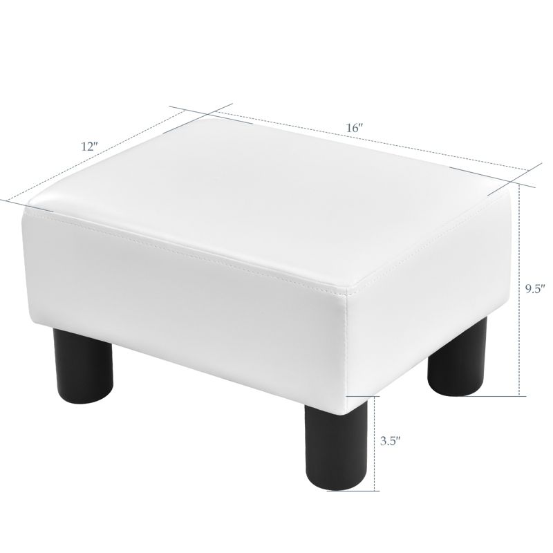 Costway PU Leather Ottoman Rectangular Footrest Small Stool w/ Padded Seat White/Black/Red, 3 of 11