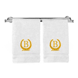 BC BARE COTTON Monogrammed Hand Towel, 100% Turkish Cotton - Set of 2 - White - Gold Wreath - 1 of 1
