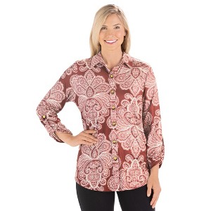 Collections Etc Paisley Print Knit Gold-Toned Button-Front Shirt - 1 of 4