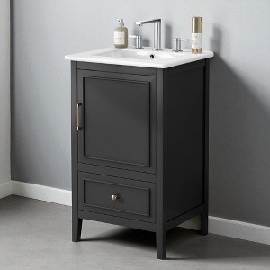 20-Inch Bathroom Vanity with Sink,Freestanding Cabinet with Drawer & Door Shelf, Semilune Ceramic Basin, 8-Inch Faucet Mount - 1 of 4