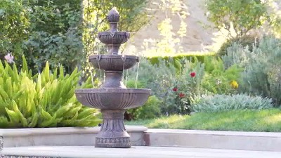 Ravenna Rustic 3-Tier Weathered Stone Outdoor Floor Fountain