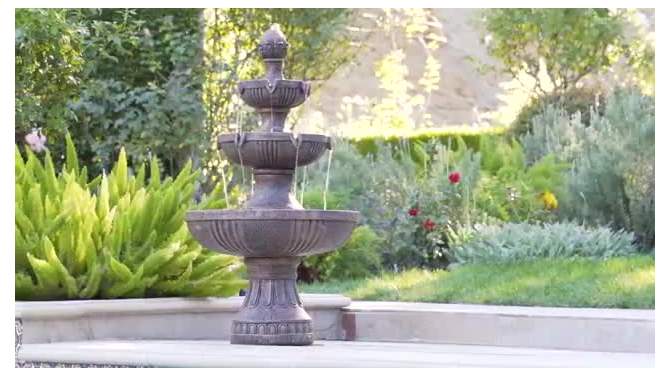 John Timberland Ravenna Rustic 3 Tier Weathered Stone Cascading Outdoor Floor Water Fountain 43" for Yard Garden Patio Home Deck Porch House Exterior, 2 of 11, play video
