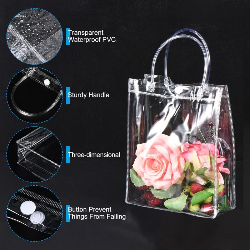 Unique Bargains Party Wedding Reusable Mini PVC Plastic Gift Wrap Tote Bag with Handles Clear 11.8" x 7.9" x 7.9" 10 Pack, 5 of 6
