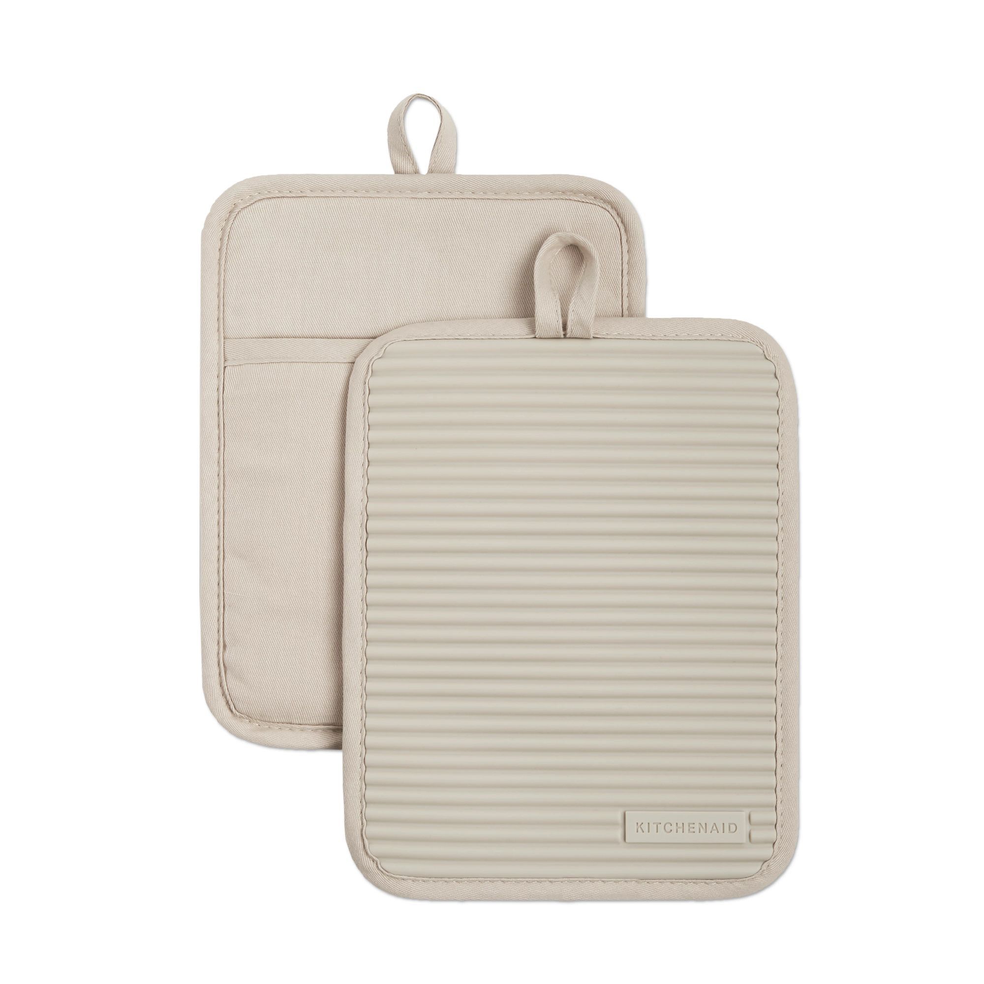 KitchenAid Ribbed Soft Silicone Pot Holders 2-Pack, Milkshake Tan