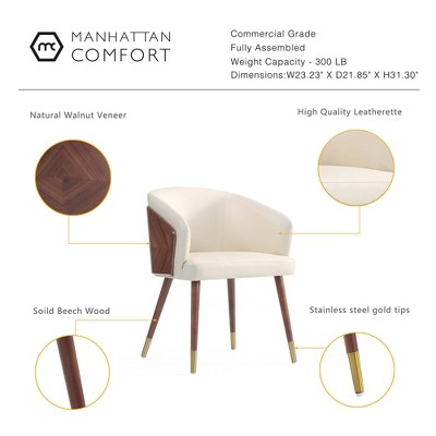 Cream Faux Leather Upholstered Arm Chair with Walnut Legs