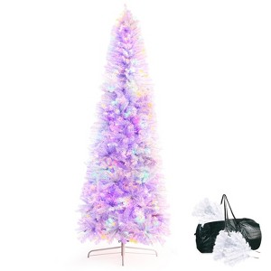 Slim Pre-lit Artificial Pencil Christmas Tree with LED Lights, Abundant Branch Tips, Easy Assembly and Sturdy Metal Stand - 1 of 4