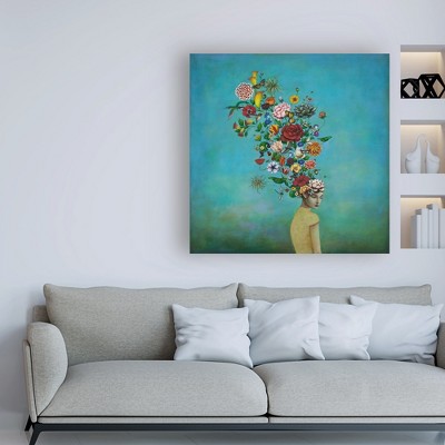 Duy Huynh 24x24 Blue Floral Canvas Art