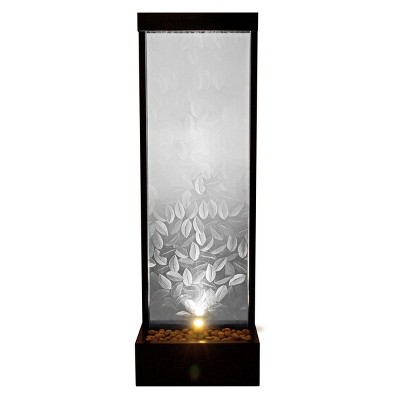 72" Clear Glass and Aluminum Waterfall Fountain with Embossed Leaves
