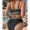 DOMETOUR Women's High Waisted Swimsuit Two Piece Ribbed Bikini Sets Cheeky Bathing Suits, Black-L - 2 of 4