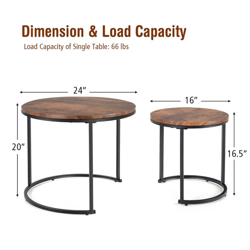 Costway Nesting Coffee Table Set of 2 for Balcony Living Room Modern Round Side Tables, 4 of 13