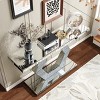 Glam Mirrored Entryway Console Table, Art Deco Hallway Table with Crystal Hexagon Base for Modern Foyer, Living Room or Behind Sofa - Panipeachy - 3 of 4