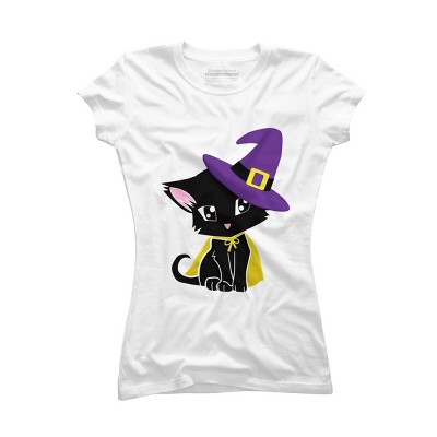 Junior's Design By Humans Halloween Cat By AdrianaOliveira T-Shirt