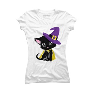 Junior's Design By Humans Halloween Cat By AdrianaOliveira T-Shirt - 1 of 3
