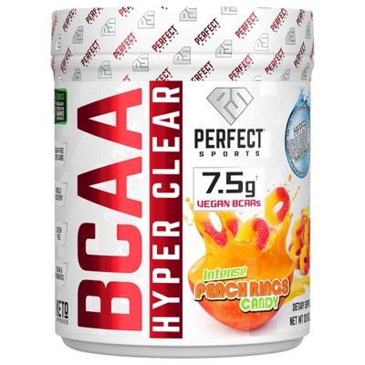 PERFECT SPORTS, BCAA Hyper Clear, 7.5G Vegan BCAAs 310G Intense Peach Rings