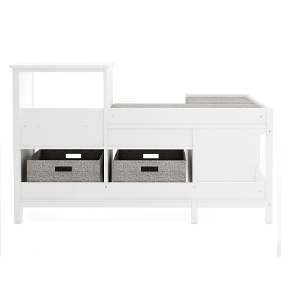 Creamy White Wooden Kids' Corner Reading Nook with Storage Cubes