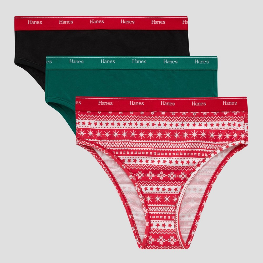 Hanes Women's 3pk Holiday Hi-Cut Briefs OC43B3 - Red/Green/Black S